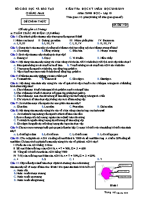 Đề kiểm tra học kỳ I môn Sinh học Lớp 10 - Mã đề 424 - Năm học 2018-2019 - Sở giáo dục và đào tạo tỉnh Quảng Nam